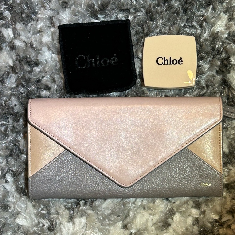 Chloé Two-fer Envelope Tri color Long Wallet with Chloe Mirror